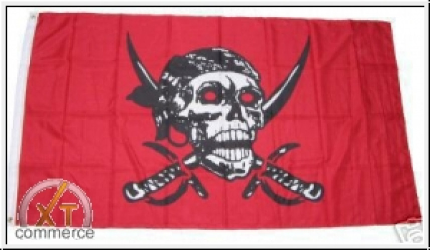 Fahne Pirat auf rotem Tuch 90 cm x 150 cm
