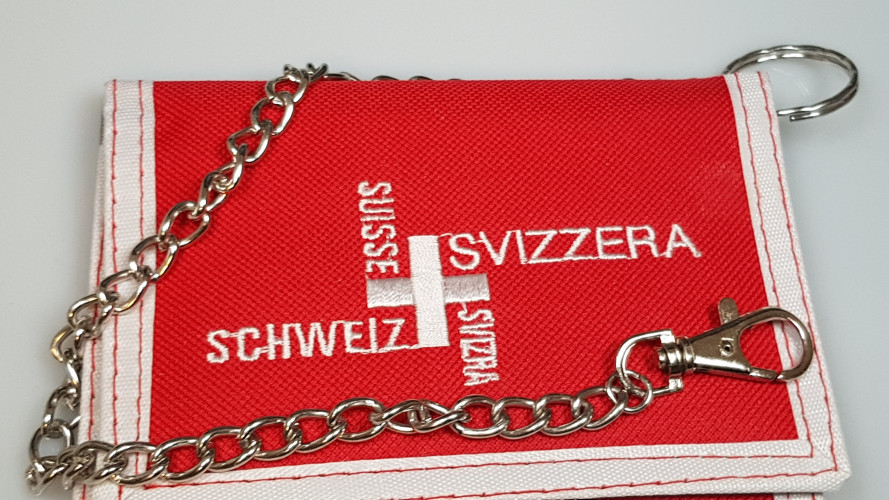 Chain wallet with long chain, 3 languages